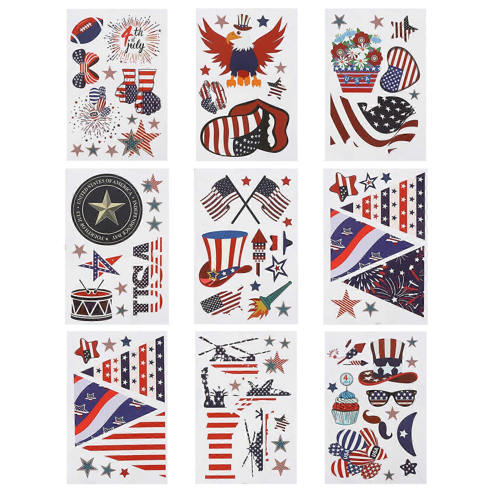 PVC Stickers Window Decal for Decoration 9 Sheets Independence Day