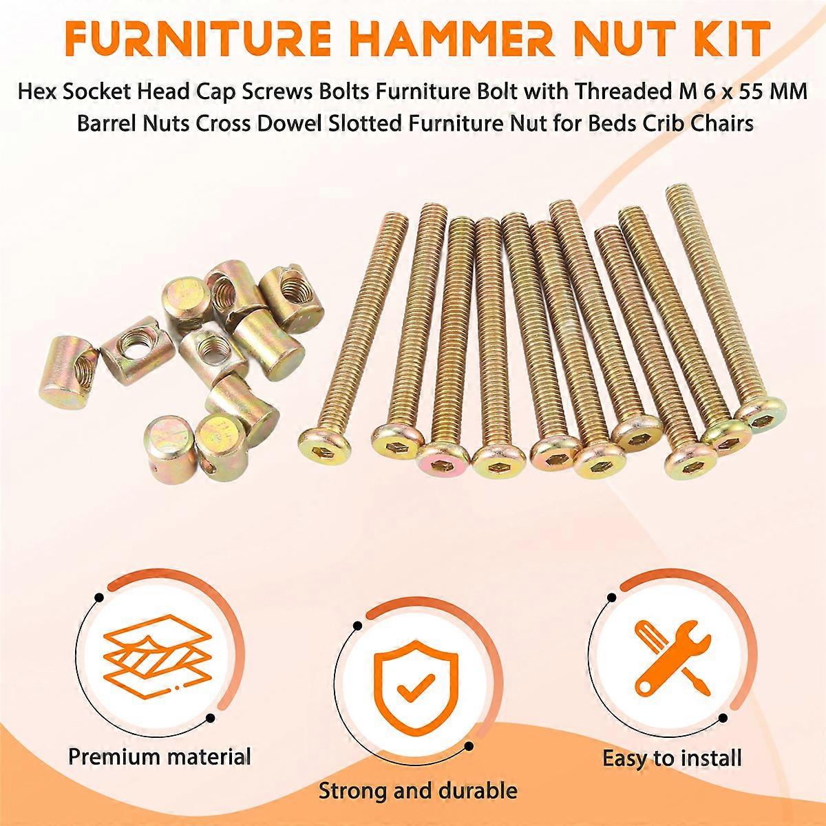 Hex Socket Head Screws Bolts with Threaded M 6 x 55 MM Nuts