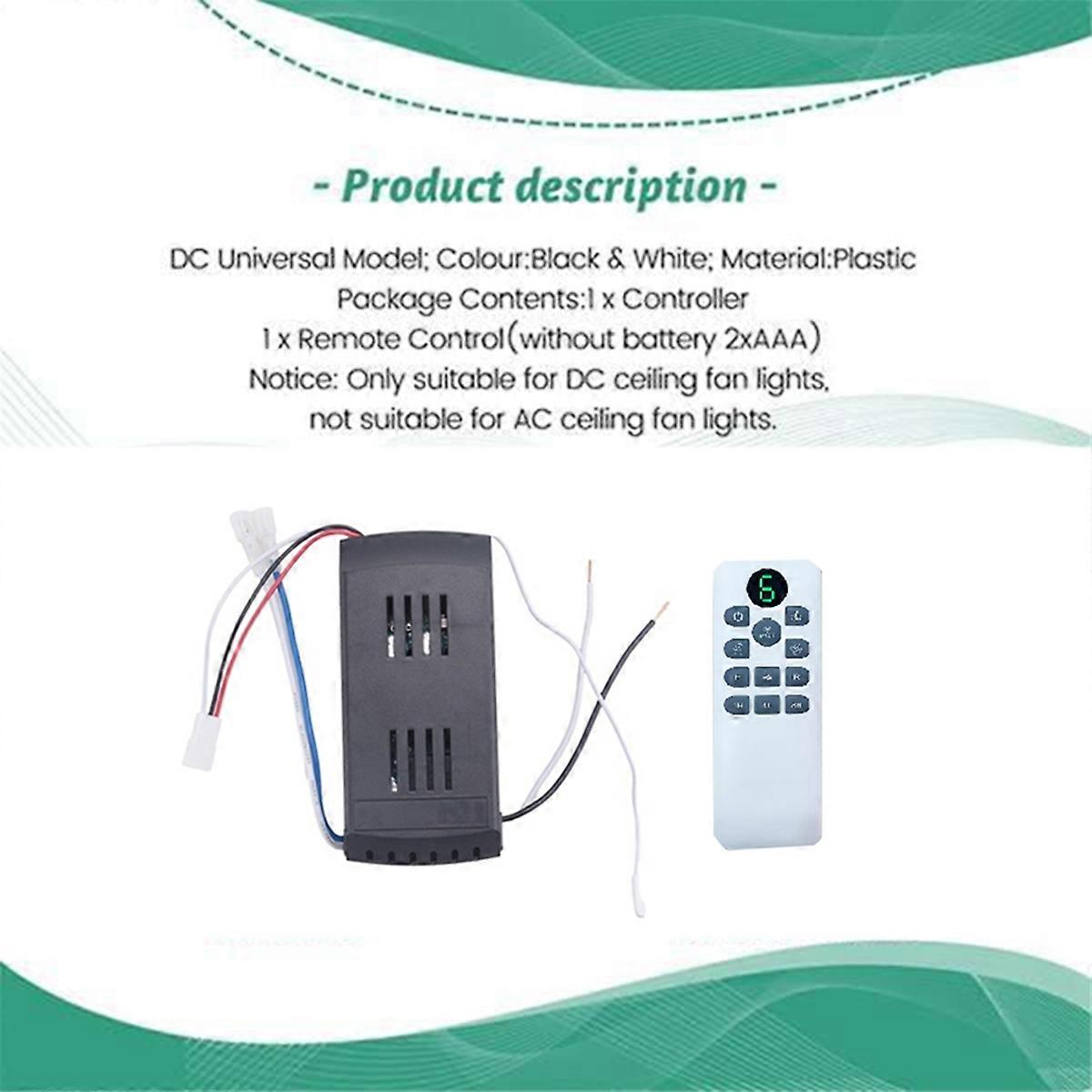 Ceiling Fan Remote Control Kit 40W 6-Speed Timing Function Replacement Remote for DC Ceiling Fans &