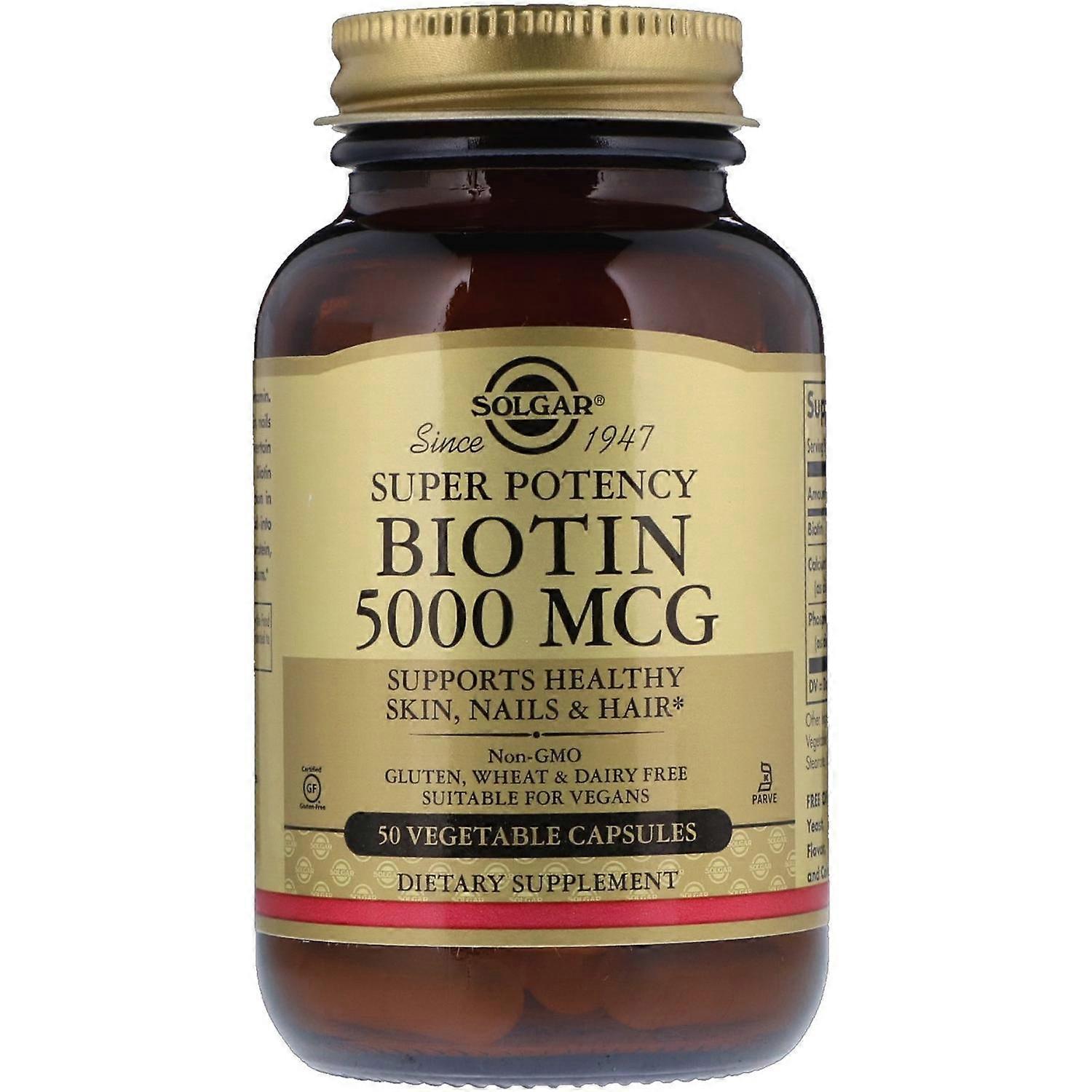 Solgar, Biotin, 5,000 mcg, 50 Vegetable Capsules