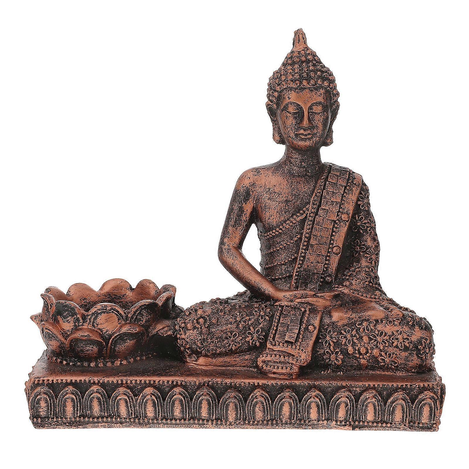 Buddha Statue Candle Stand for Decorative Use Crafted from Dark Brown Resin