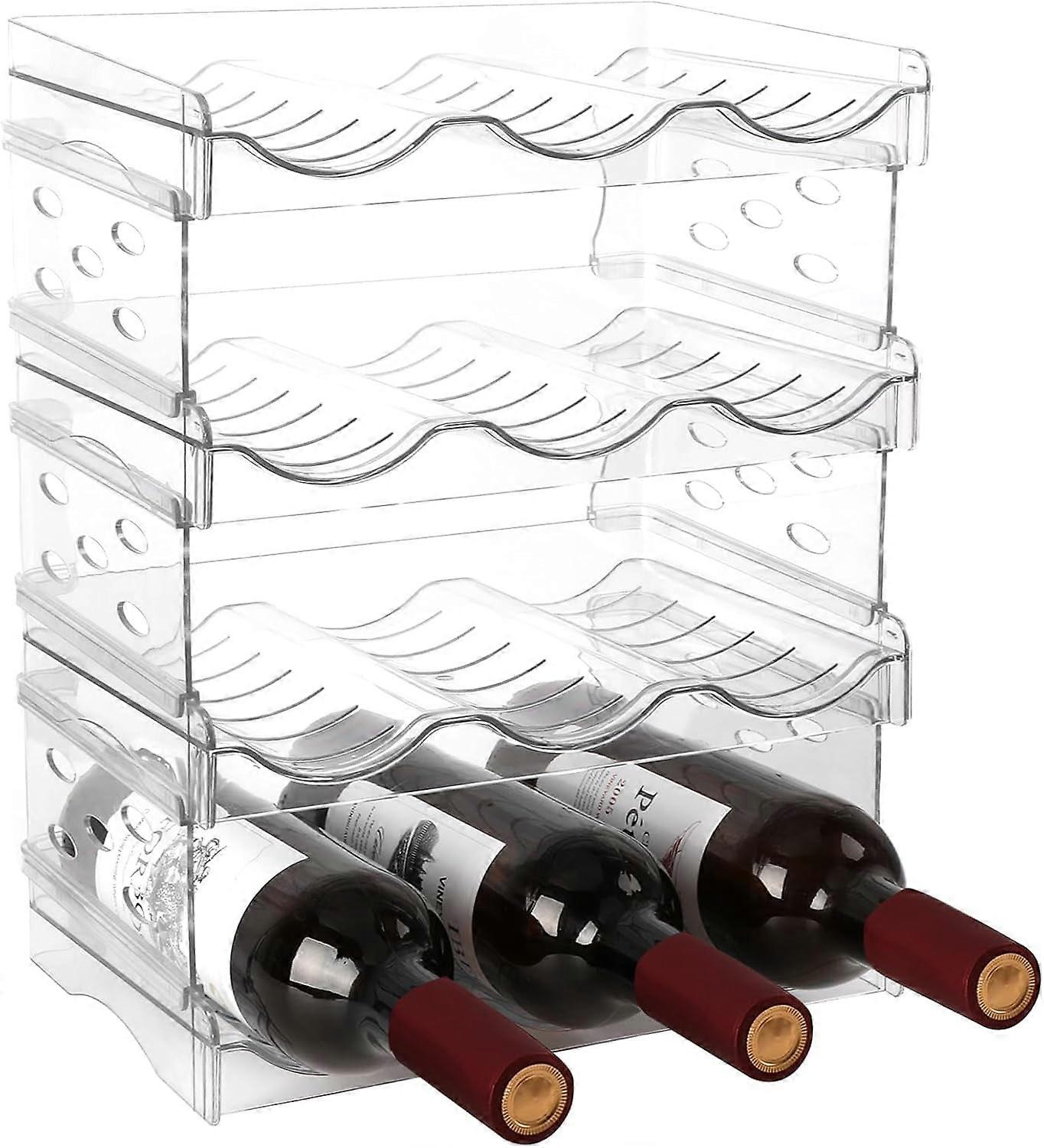 Wine Rack-4 Pack Stackable Wine Rack for 12 Bottles,Wine Rack for Inside Organization (4 Tier)