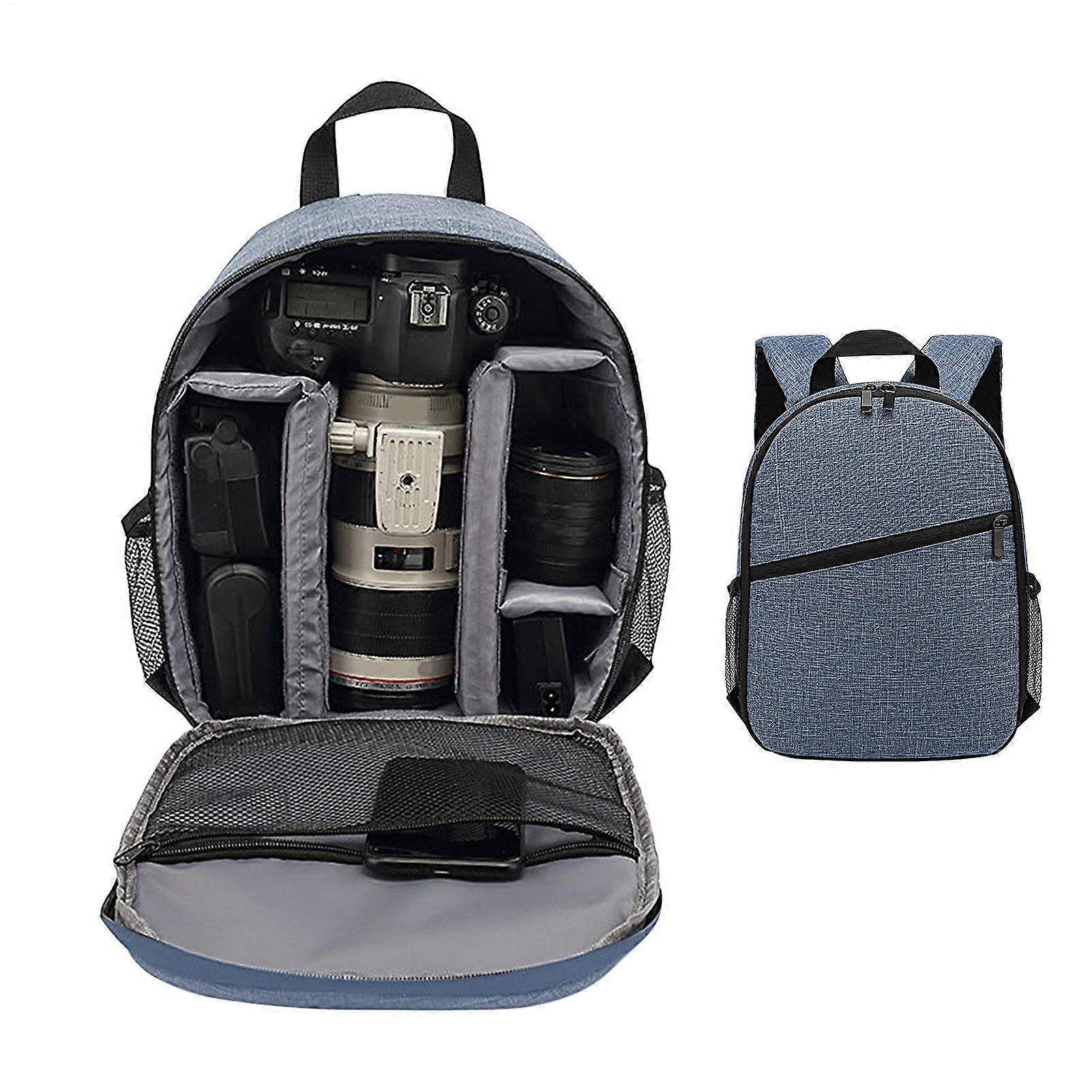 Camera Backpack Waterproof For DSLR Lenses, Large Storage, DSLR Lens Organizer, Shockproof, Adjustable Dividers, Blue