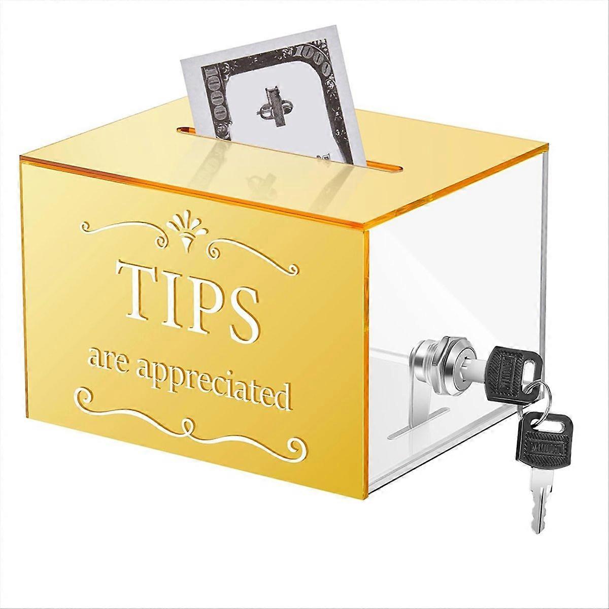 Acrylic Tips Jar Donation Tip Bucket Collection Money Storage Container Suggestion Box Raffle Cash Box