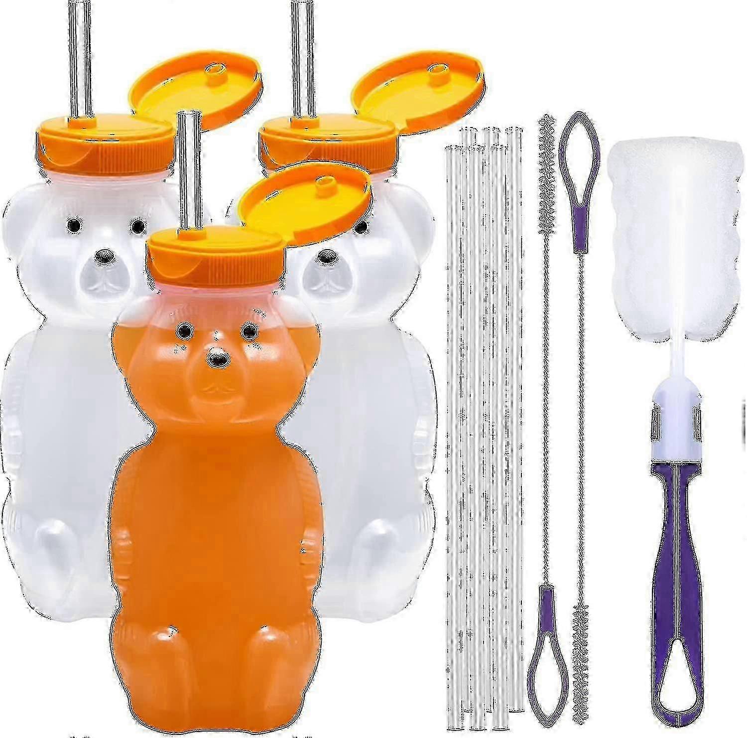 3-Pack Honey Bear Straw Cup, Squeezable Assistive Drinking Container for Therapy and Special Needs