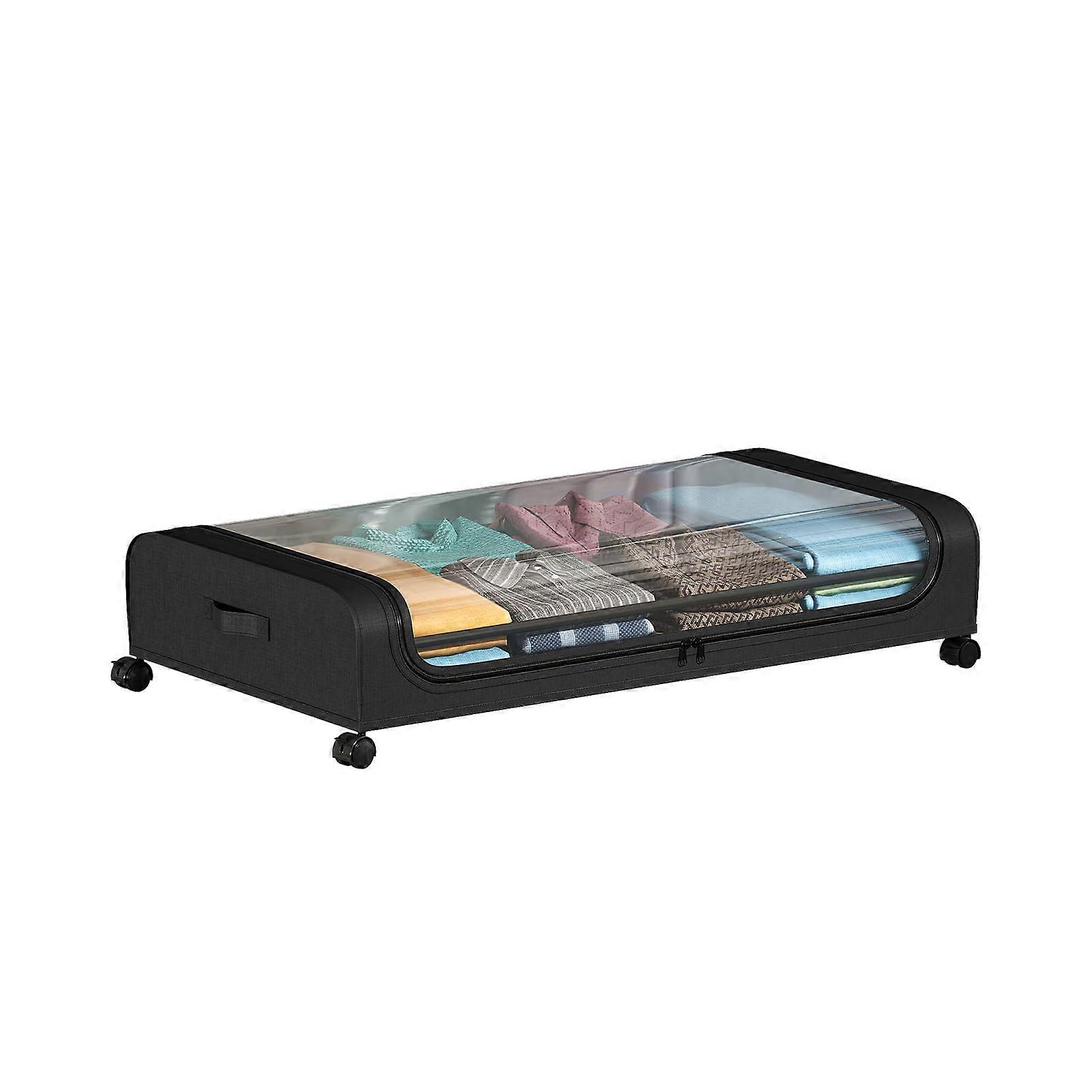 Underbed Storage Box With Castors, Metal Box With Lid, For Clothes, Blankets And Shoes, Black Nero