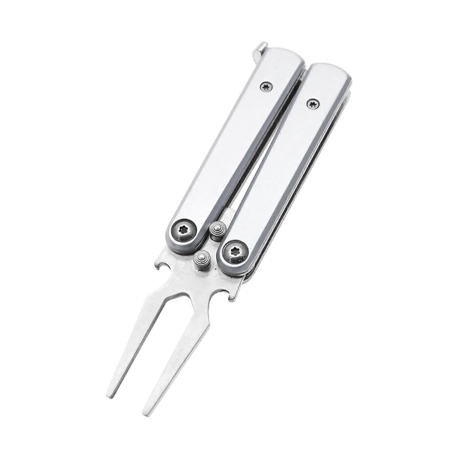 Golf Balls Fork Pivots Divot Repair Tool Foldable Pitchforks Turf Tool Grooves Cleaner Putting Green Fork Easy to Use  Silver