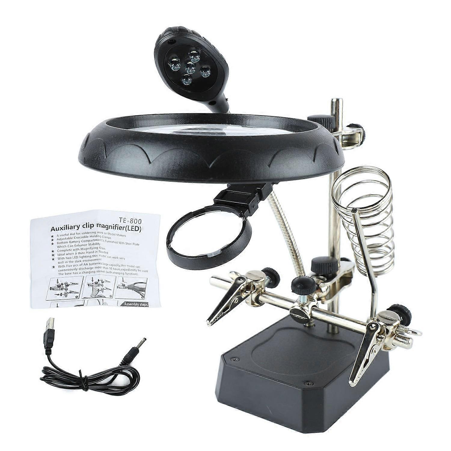 Magnifying Glass LED Magnifying Desk Lamp with Auxiliary Clips for Inspecting and Repairing Electron