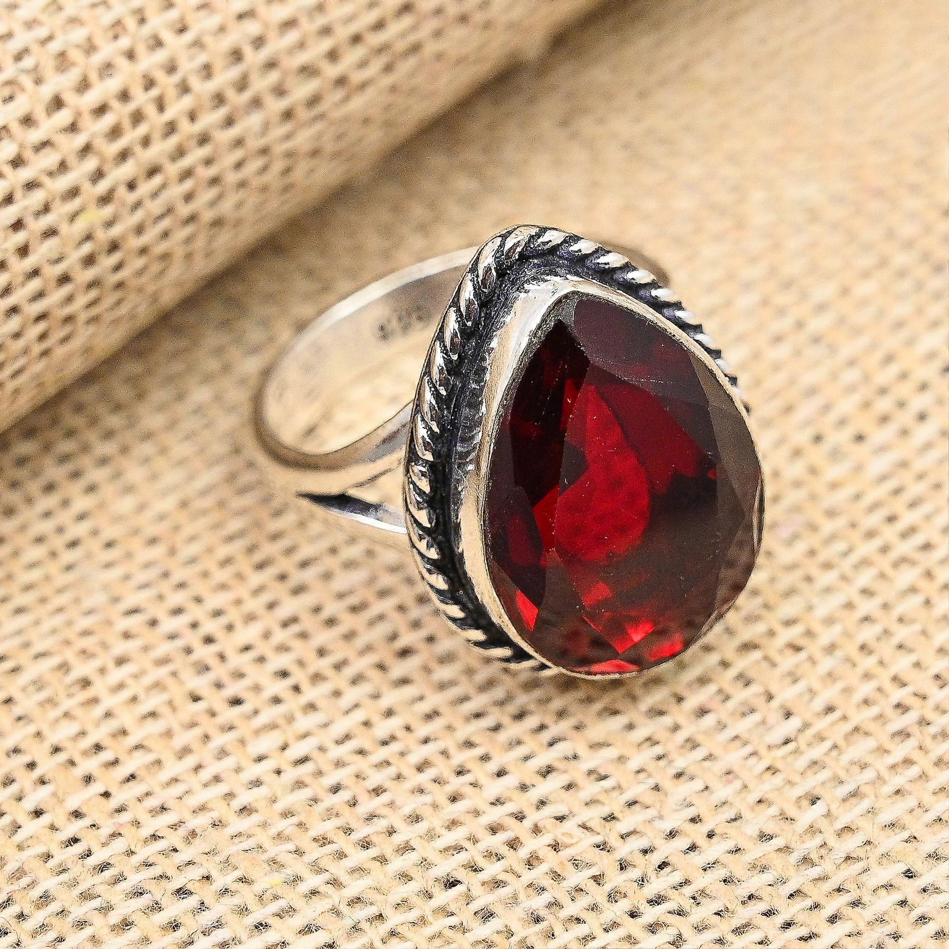 Red Garnet Gemstone Handmade Solid 925 Sterling Silver Ring Jewelry