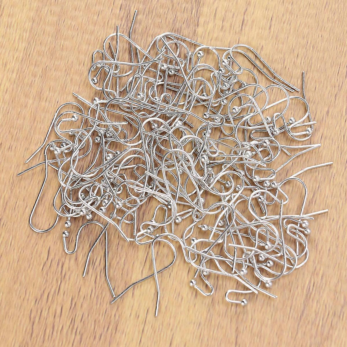 Handmade Silver Earring Hooks Ear Tone Wire with Spring and Ball 100Pcs Set