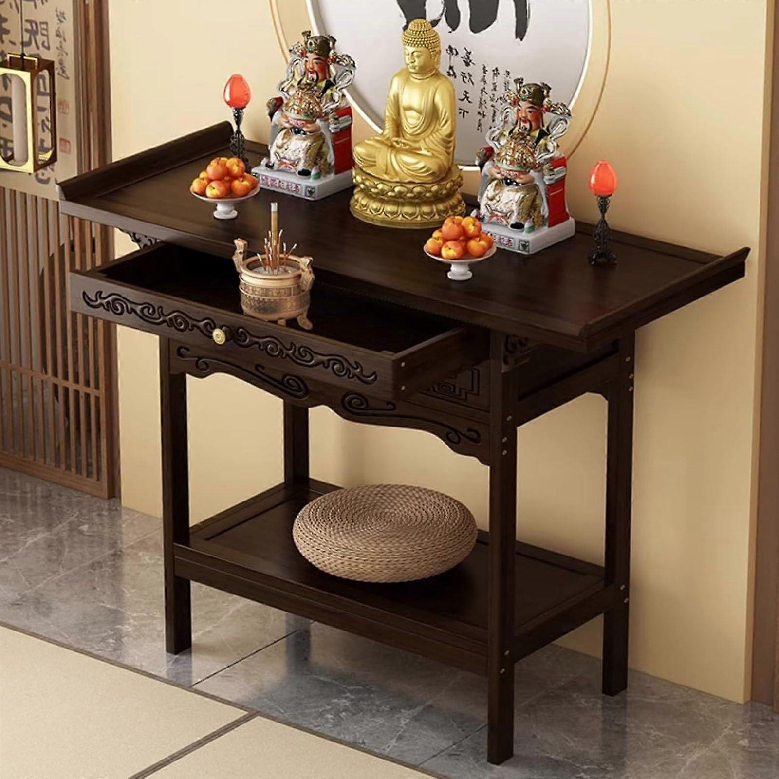 Bamboo Meditation Altar Table with Drawer Storage for Buddhist Prayer and Home Shrine