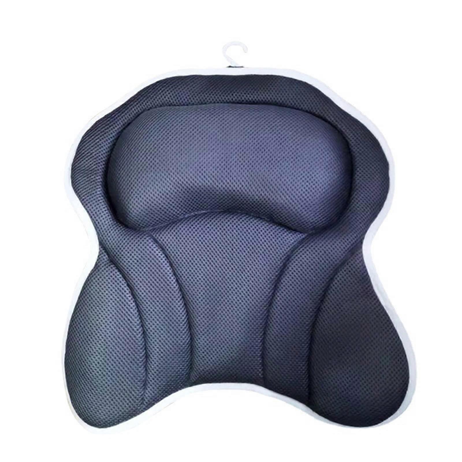 Bathtub Pillow with Suction Cups for Neck and Head Support in Grey for Spa and Home Use