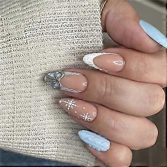 Christmas Party Press On Nail 24pcs Embossed Snowflake Design Artificial Nail For Women’s Festive Looks Decors Multicolor