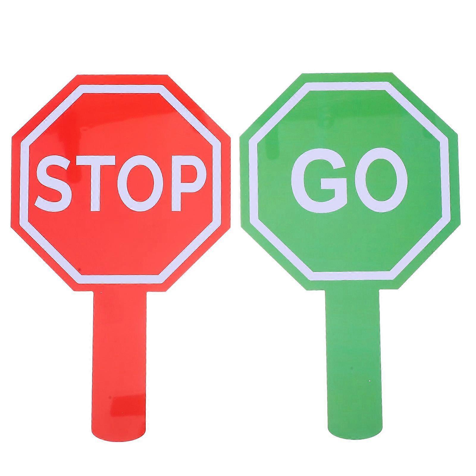 2 Pcs Stop And Go Signs Traffic Paddle With Handle Double-Sided Waterproof Crossing Guards Stop Sign Red And Green Light Sign For Kids Traffic Street 