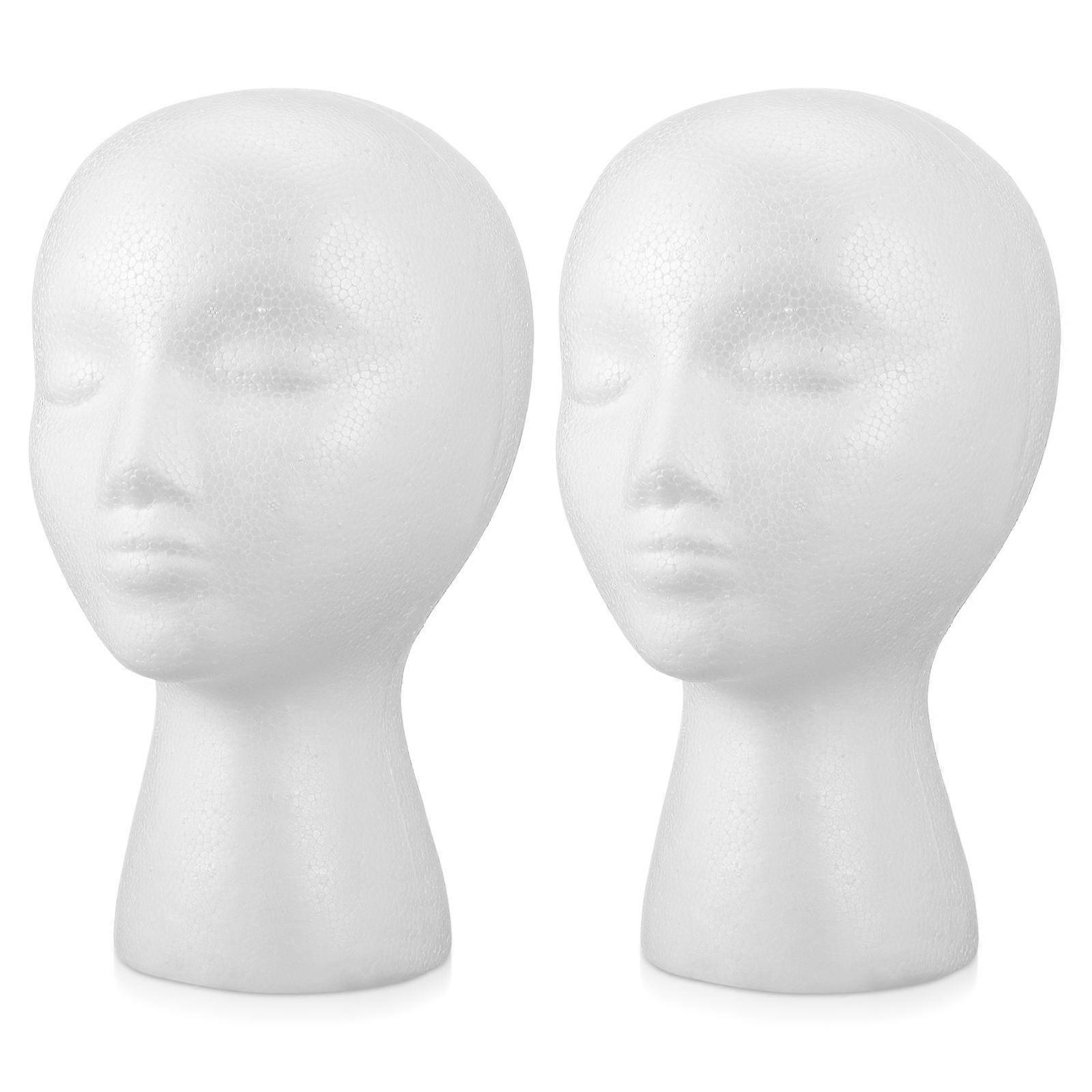 Display Head Model Foam Mannequin for Salon 2Pcs White Set