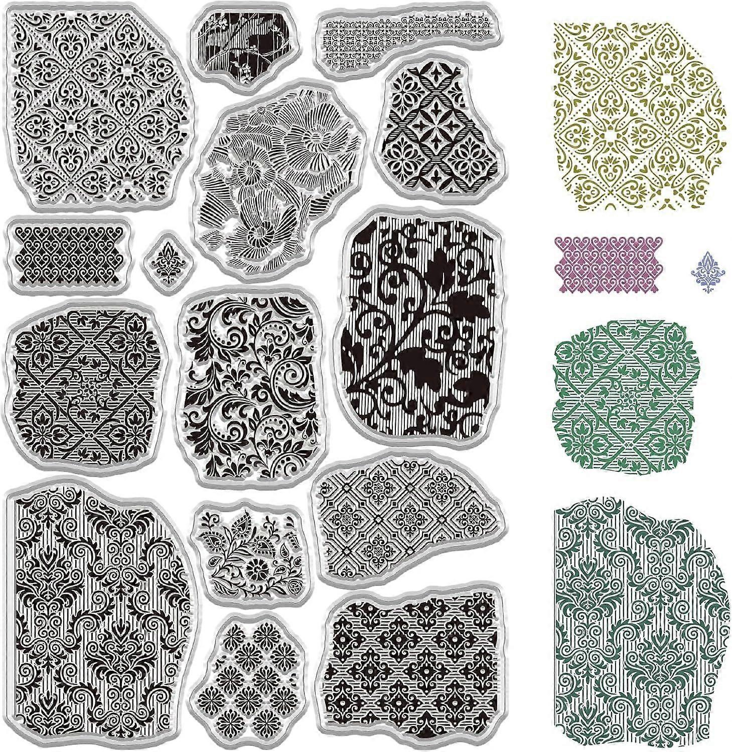 Flower Texture Clear Stamps Background Rubber Stamp Floral Pattern Reusable Retro Transparent Silicone Stamp Seals for Journaling Card Making Scrapboo