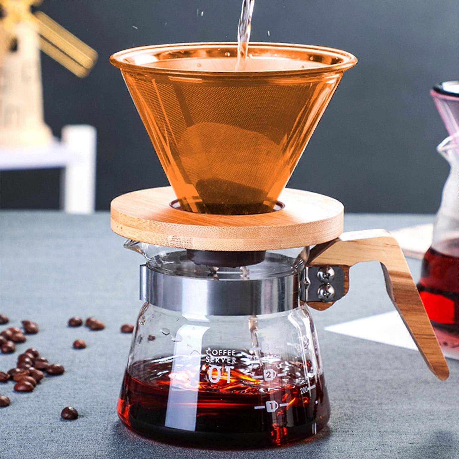 Coffee Filter Mug with Colored Glass, Portable Hand Brew Dripper, Reusable Filter, Removable Wooden Base, 8-12 Cup – Compatible with standard