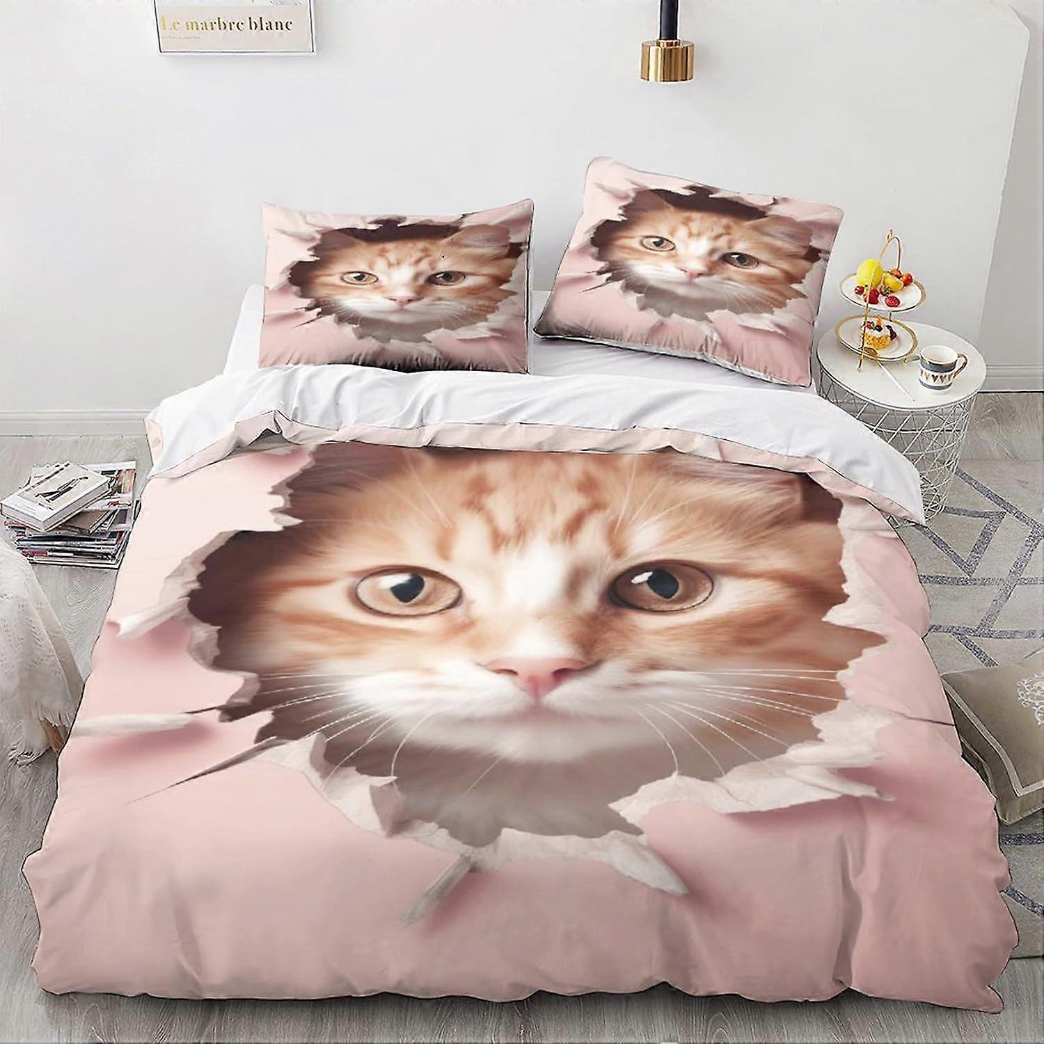 غطاء لحاف القط وأغطية الوسائد 3D نمط تصميم خفيف الوزن ستوكات لطيف كيتي مجموعة الفراش