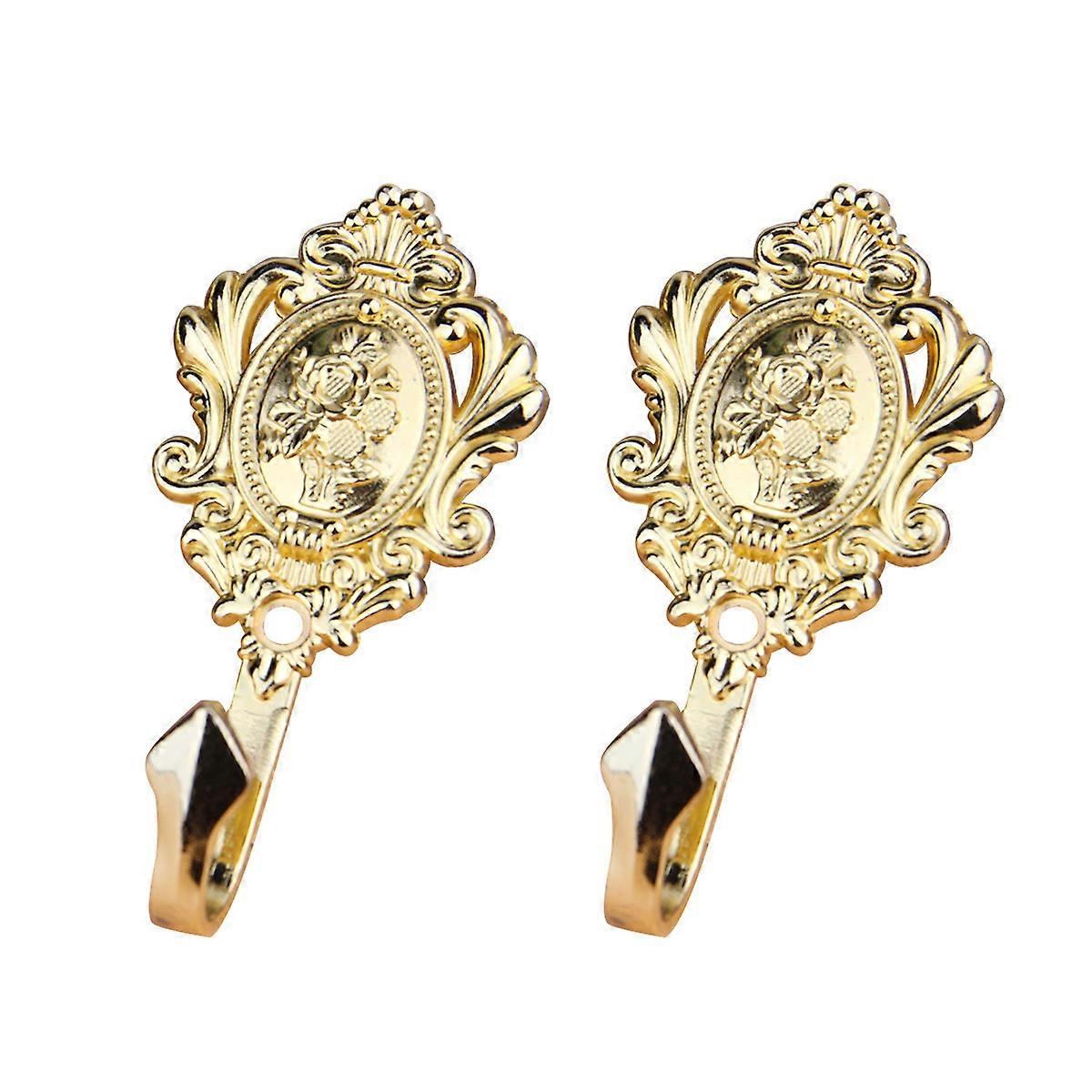 Curtain Hooks Pair for Hanging Curtain Zinc Alloy with Rose Pattern Gold