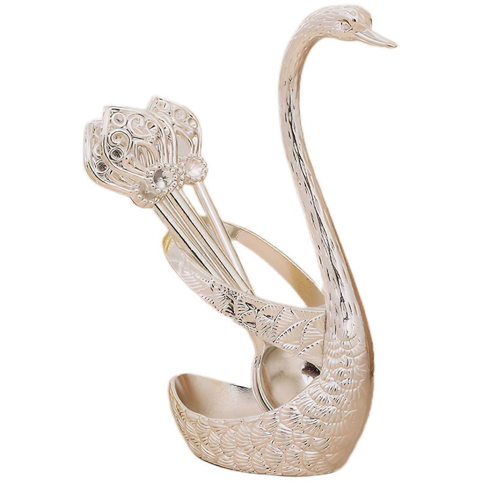 Fruit Fork Set with Elegant Swan Design Holder, Zinc Alloy, Six Forks for Table Decor