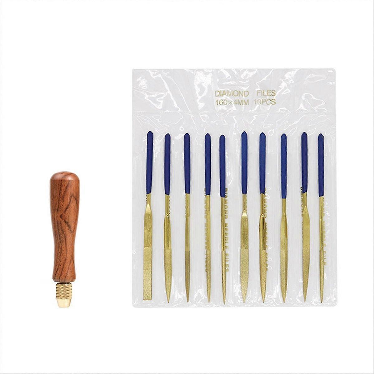 1 Set Wooden Handle Titanium Plated Diamond File Woodworking Tool
