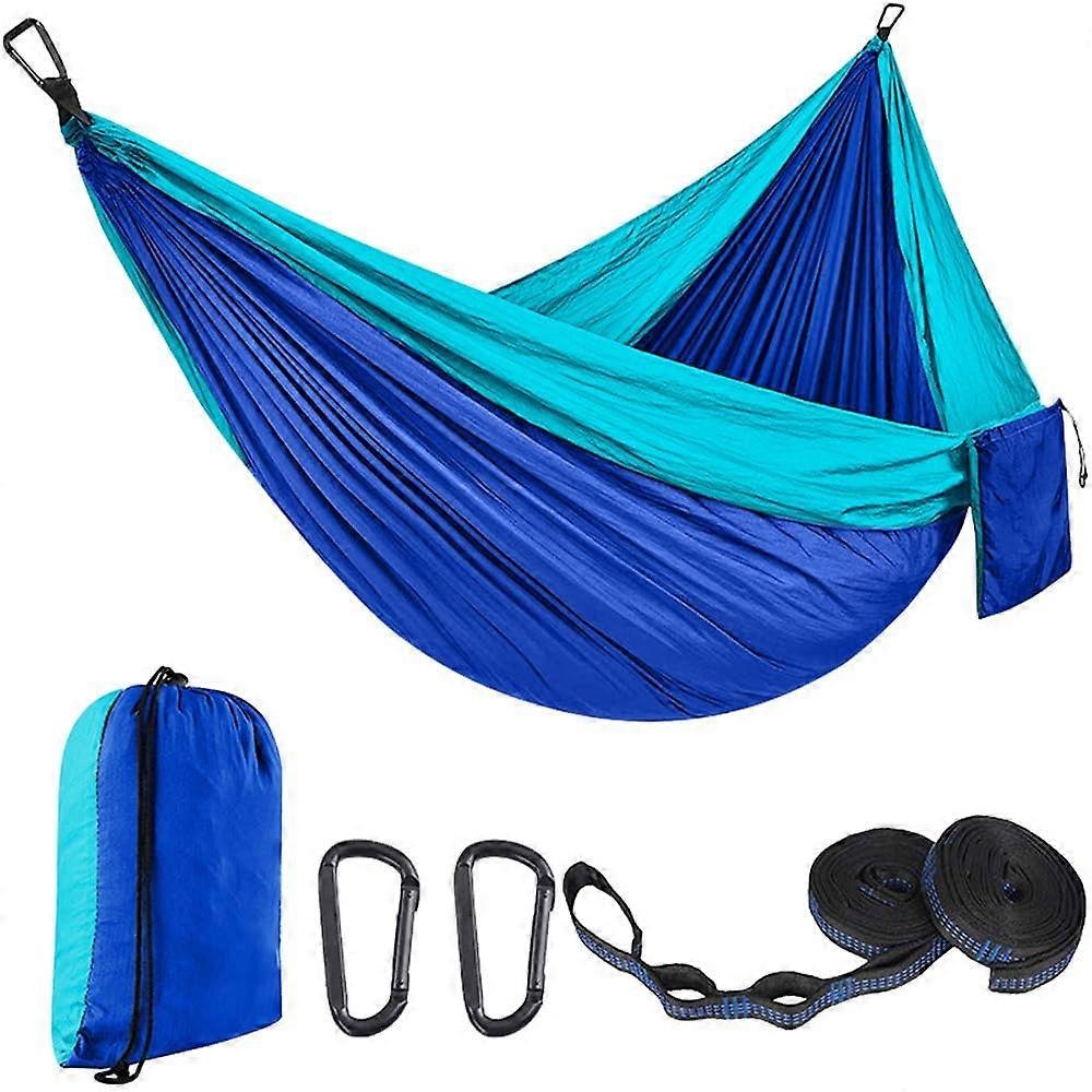 Camping Hammock Double Size with Tree Straps, QuickDry Parachute Nylon, Supports 500lbs, Blue