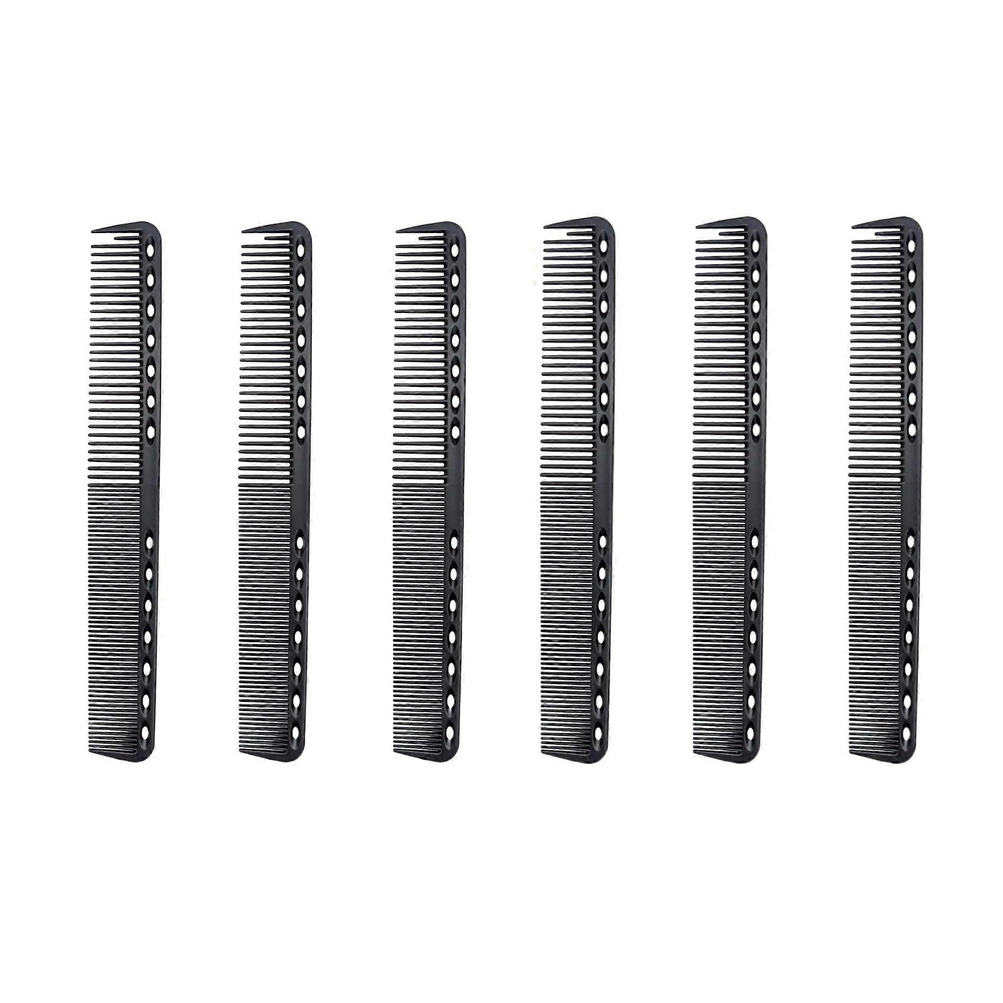 6Pcs Heat Resistant Barber Comb Set with Precision Tapered Tips and Matte Black Finish for Salon