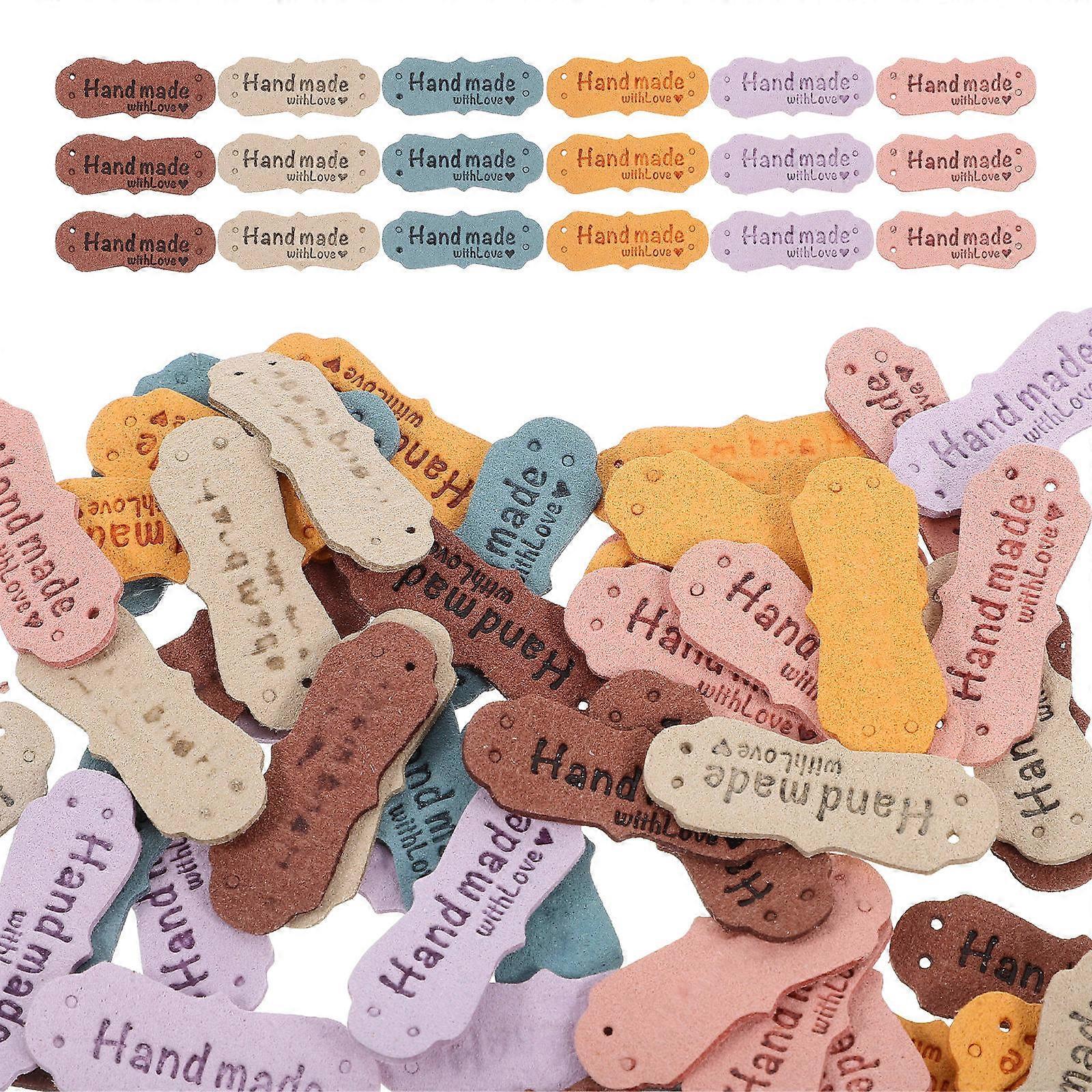 Embossed Handmade PU Tags for Crochet and Clothes 60Pcs for DIY Use