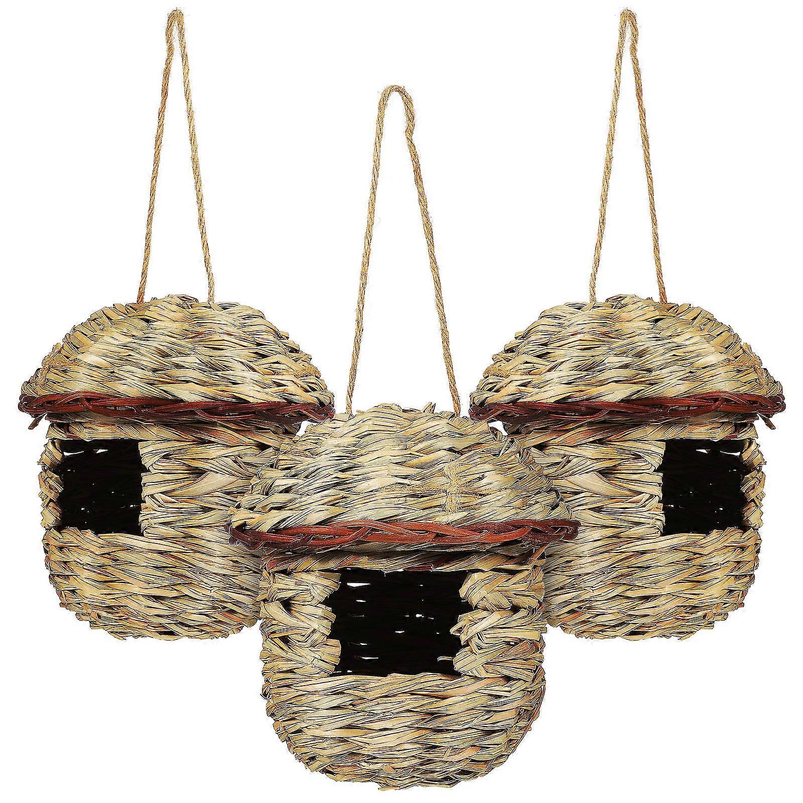Straw Bird House Bird Nest Hanging Hummingbird Nest 3Pcs for Birds Use
