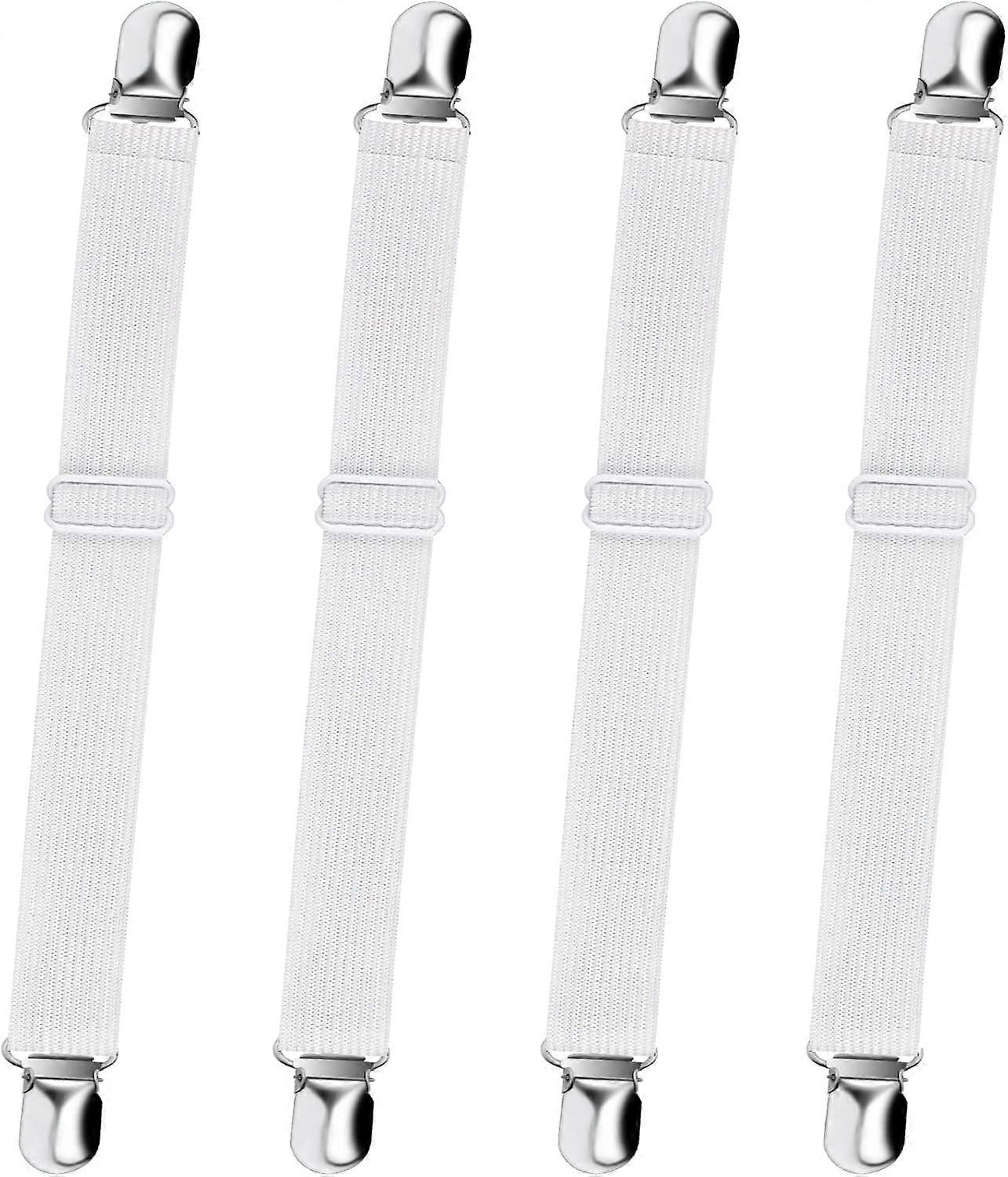Bed Sheet Straps, Adjustable Elastic Fitted Sheet Straps Fasteners Non Slip Mattress Clips to Keep Sheets On for Crib to King Size Bed, White 4Pcs
