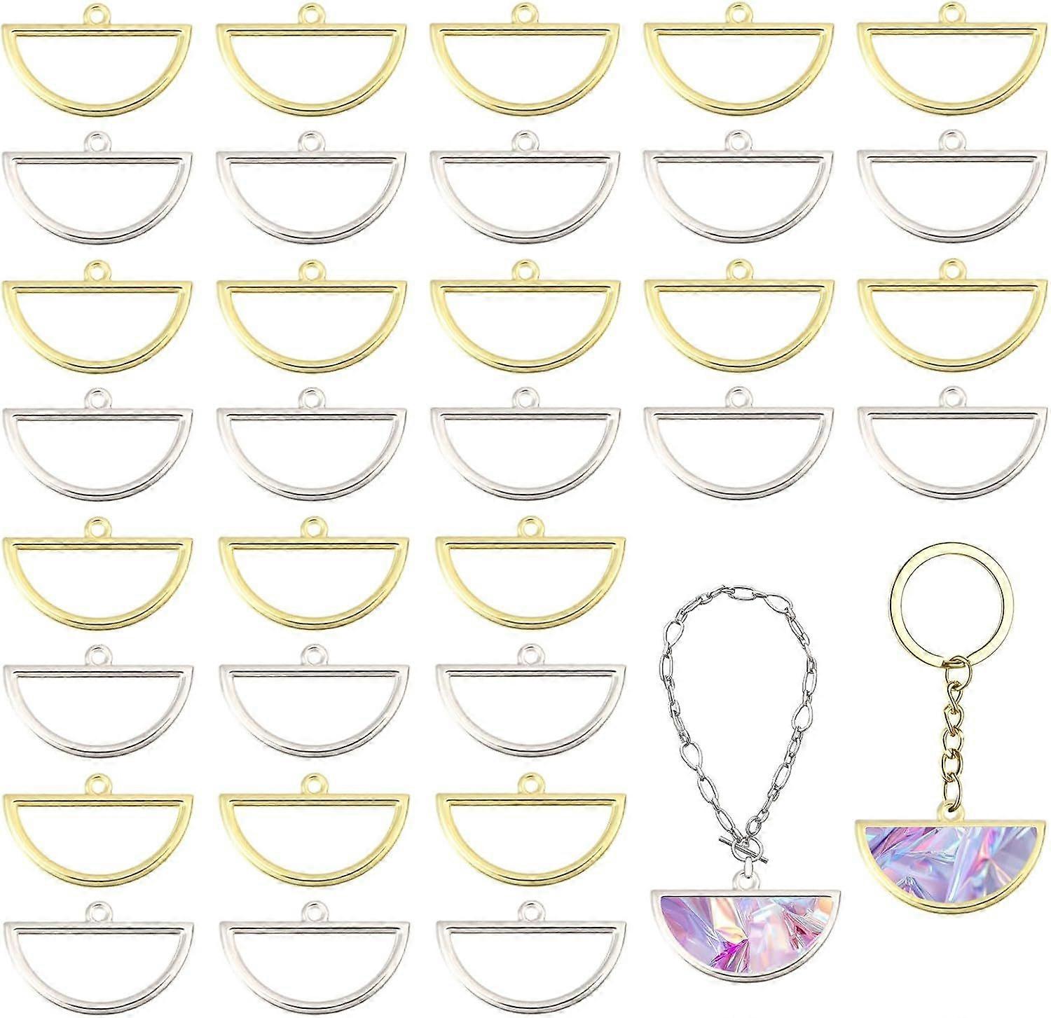 32 Pcs 2 Colors Half Round Open Back Bezel Pendants Hollow Half Round Pendant for Resin Alloy Frame Charms Blank Hollow Pendant for Earrings Bracelets