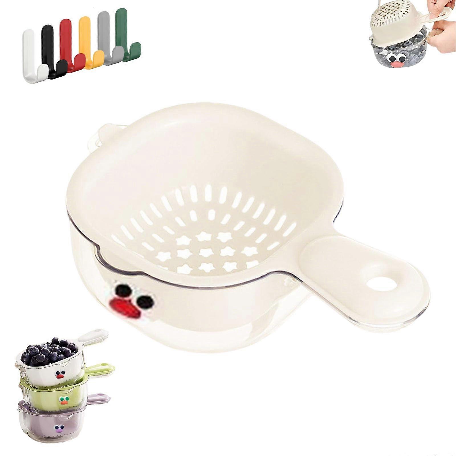 Dual Layer Kitchen Colander with Bowl for Fast Draining Fruit and Vegetable Strainer White
