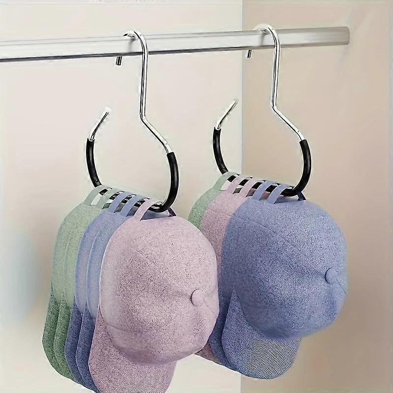 2 New Hat Hangers, Single Hook Holds Up to 8 Hats, Dorm Closet Built-In Baseball Cap Holder, Multi-Functional No-Trace Display Rack