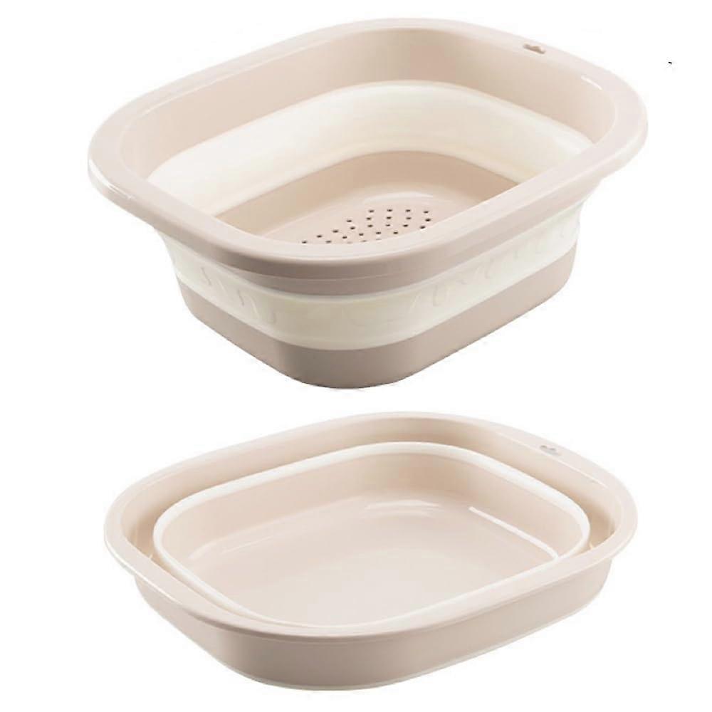 2pcs Collapsible Double Layer Colander Bowls for Pasta Vegetables Fruit Draining, Milky White