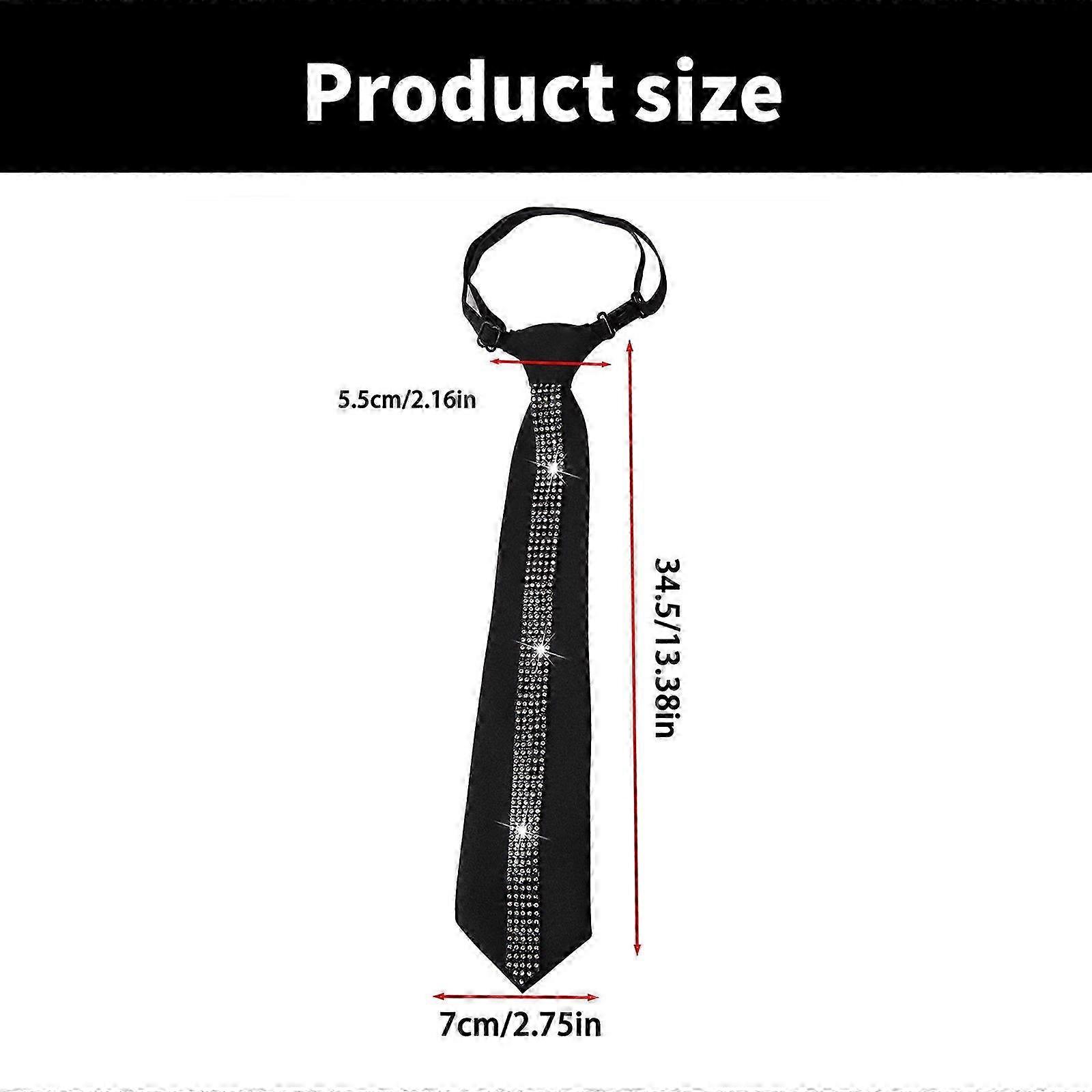 Retro svart slips för kvinnor män med justerbar rem gnistrande strass accent examensfest förknuten slips