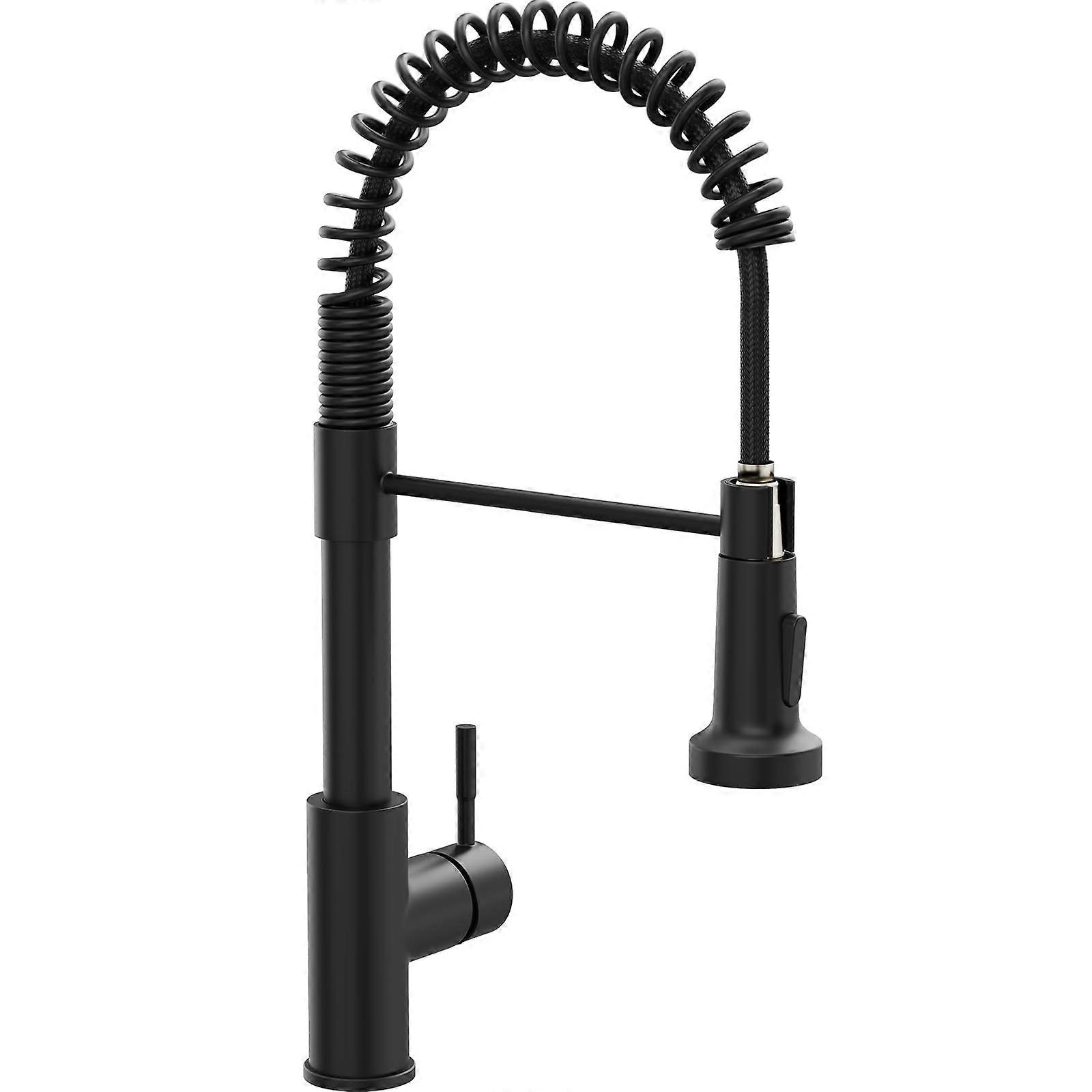 Black Kitchen Faucet with Pull Down Sprayer, Matte Single Handle Spring Design, Dual Flow Modes