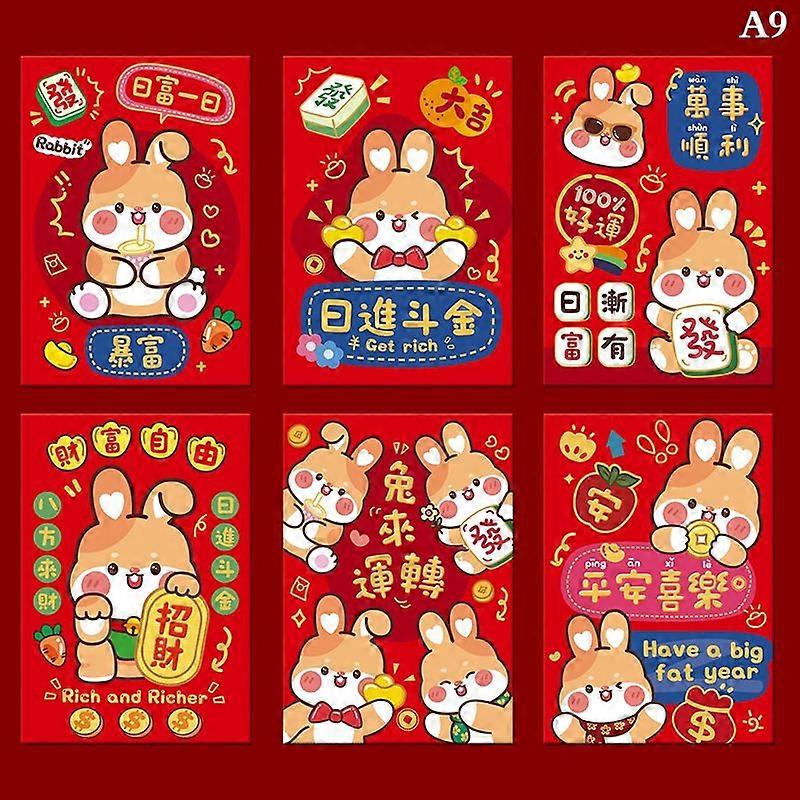 6Pcs Chinese New Year 2023 Rabbit Year Red Packet Spring Festival Red Envelopes