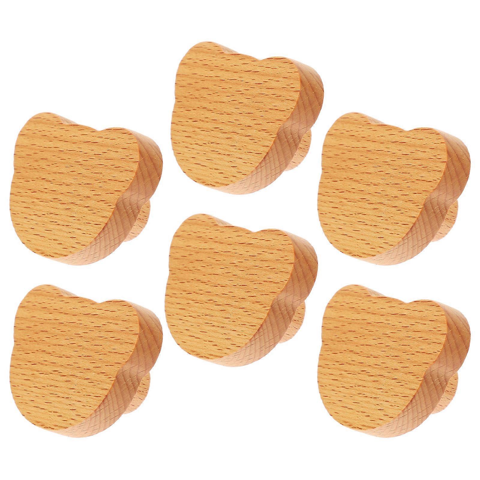 Wooden Animal Cabinet Knobs for Decorative Use 6Pcs Khaki Bear Head Pulls