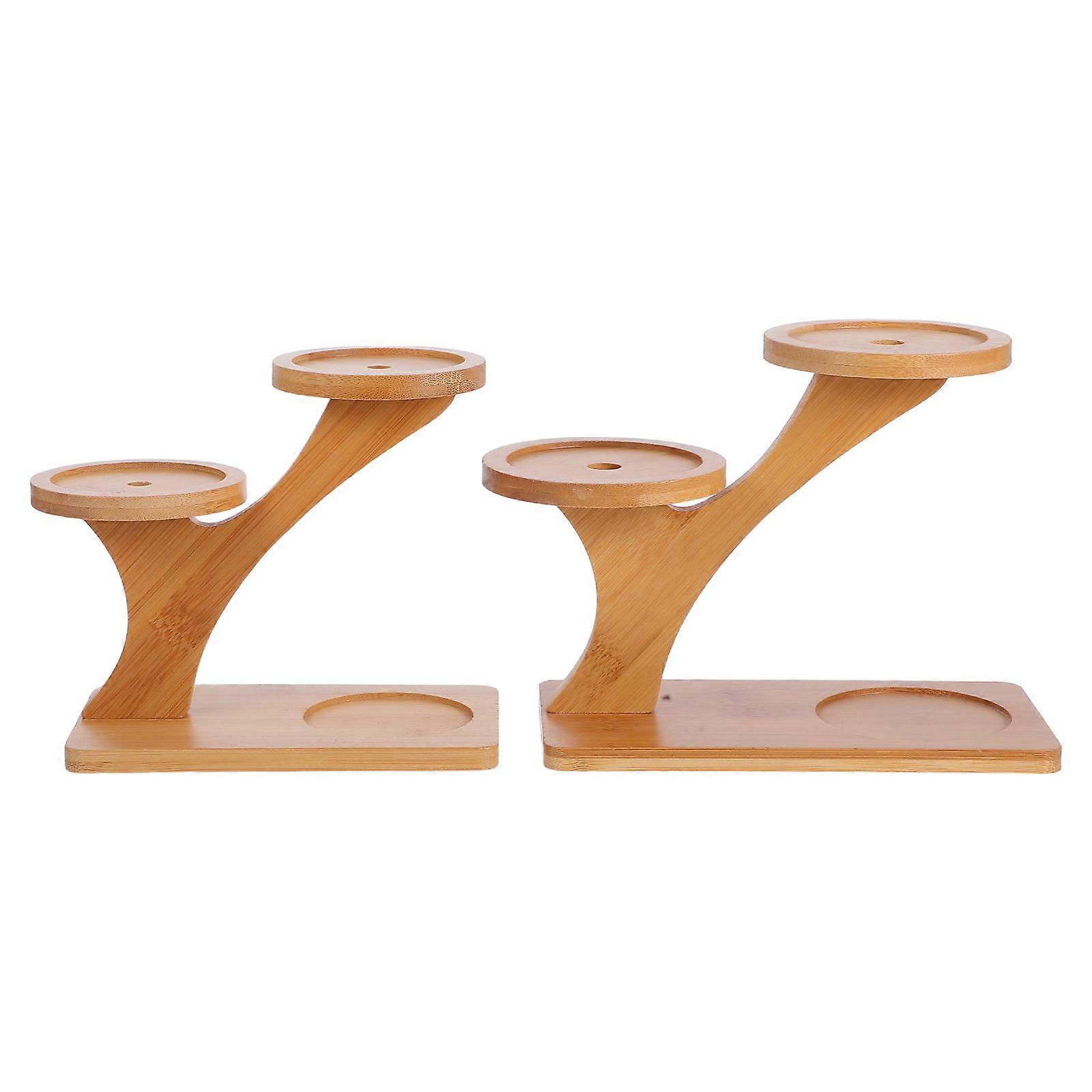 Bamboo Small Plant Stand for Desktop Flowerpot Holder 2Pcs Multi-Layer Plants