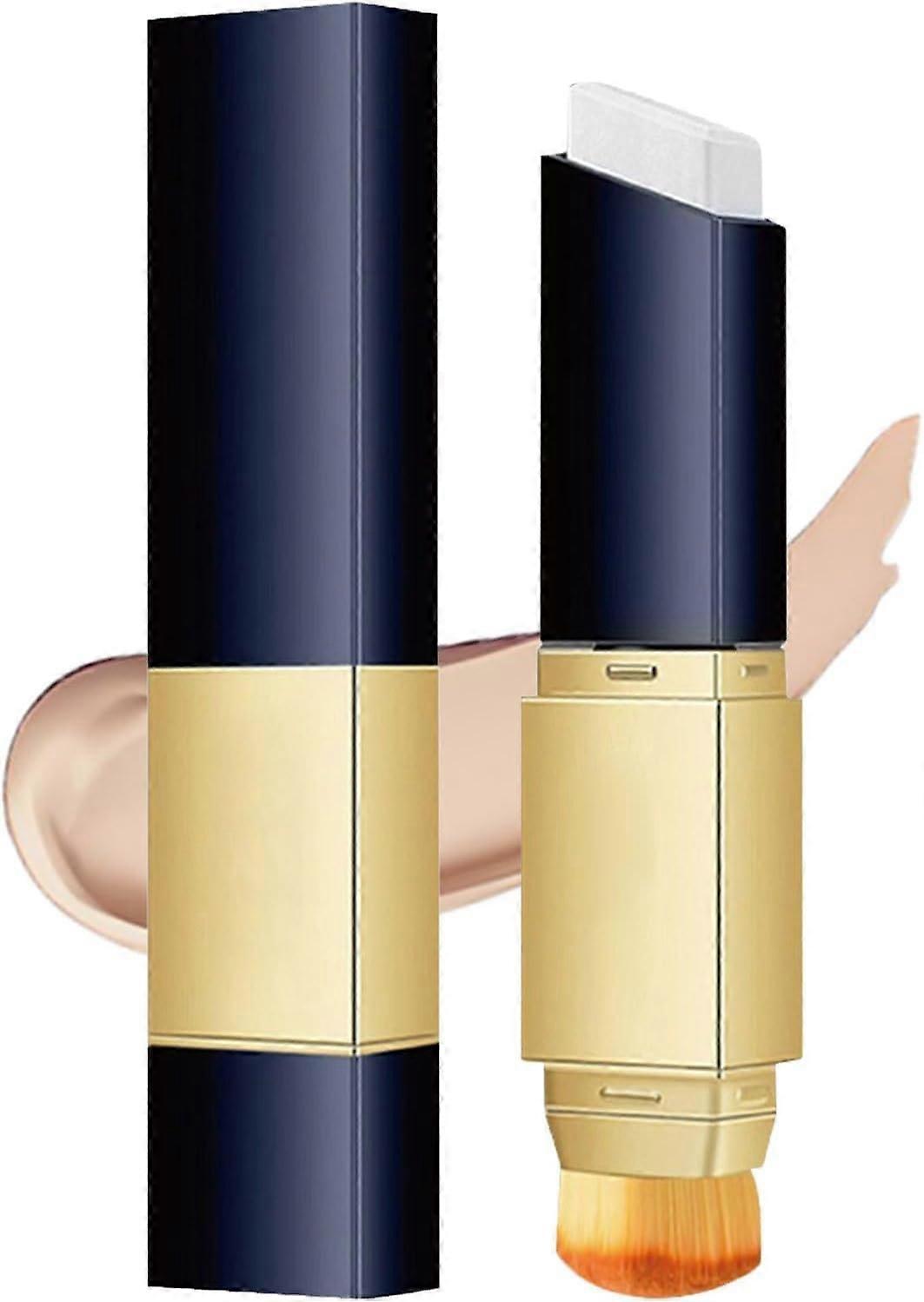 2 in 1 Foundation Stick with Integrated Makeup Brush for Buildable Full Coverage, Natural Shade