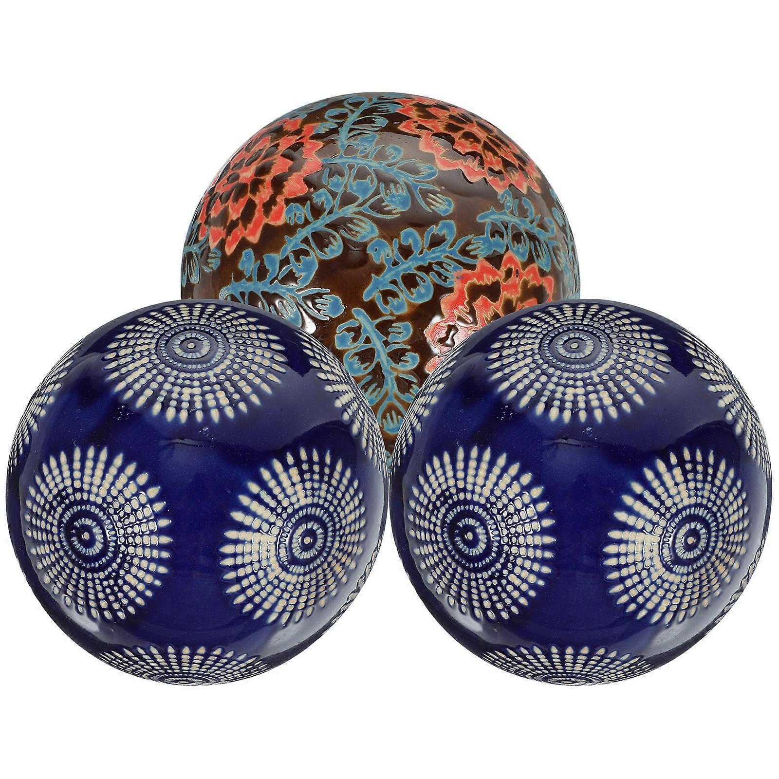 Ceramic Floating Balls Assorted Color Bird Bath Pool Retro Design Dining Room Table Decor 3Pcs