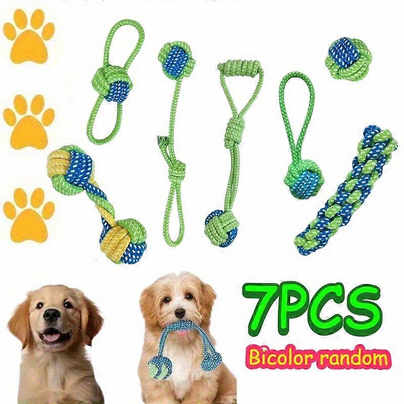 7pcs multi-functional dog leash bite toy, interactive pull knot toy, mixed texture, teeth cleaning, durable training set, suitable for all breed sizes
