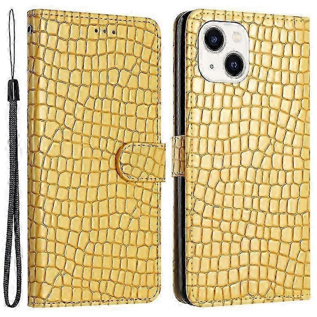 Crocodile PU Leather Flip Wallet Case with Stand & Strap for iPhone 14
