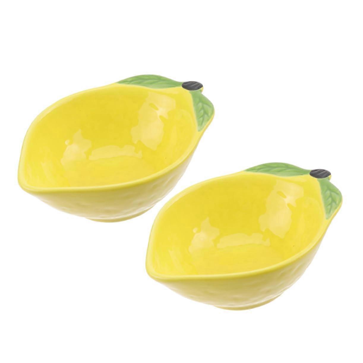 2pcs Lemon Shaped Ceramic Dessert Plates for Fruit and Snacks Decorative Kitchen Serving Set
