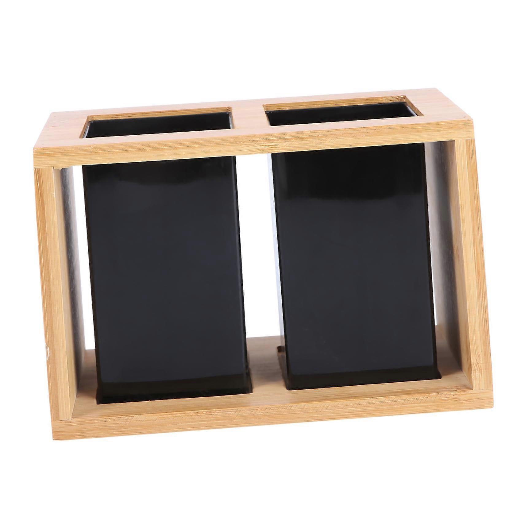 Bamboo Utensil Holder with Draining Rack, Large Capacity Kitchen Organizer for Tableware and Parties