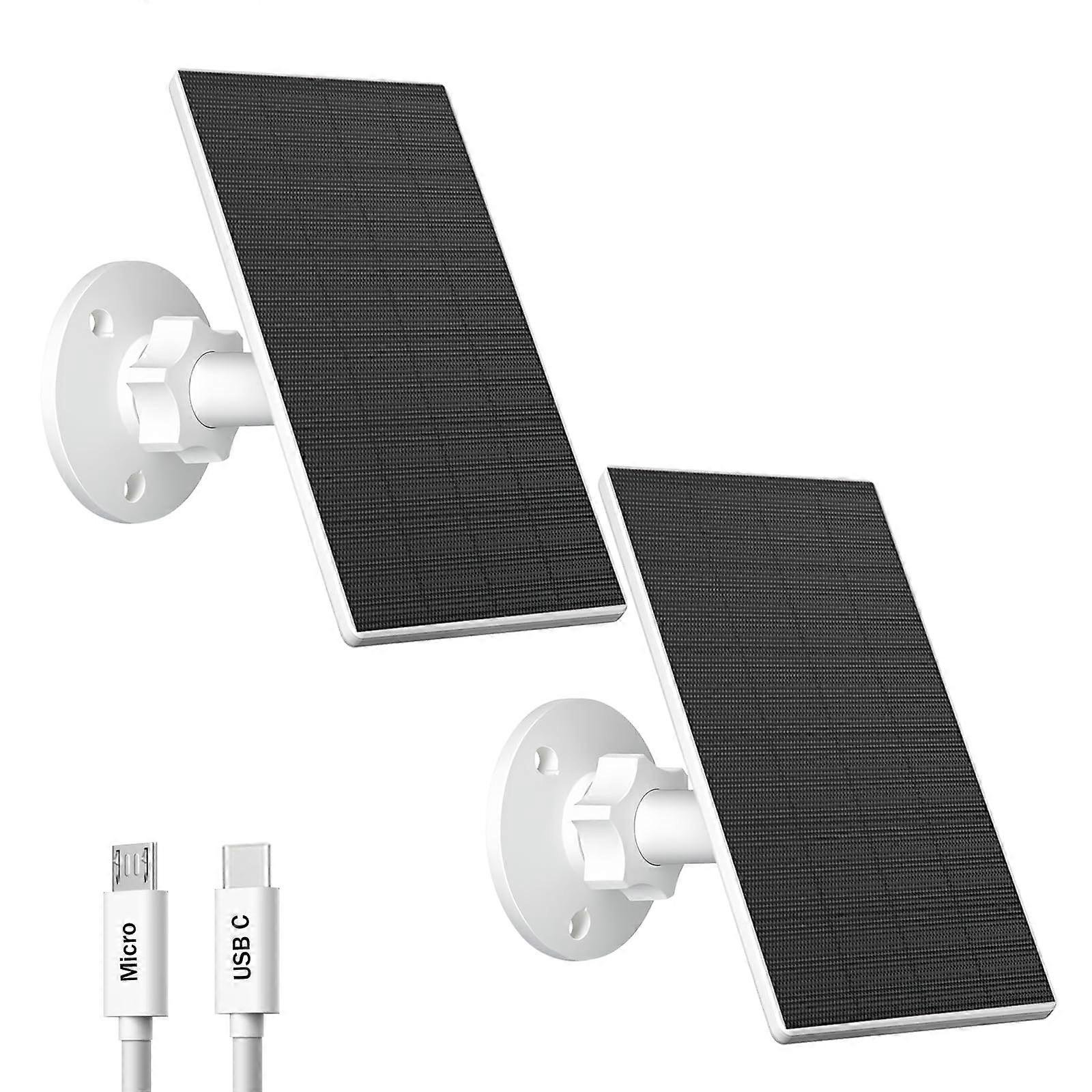 2 Pack 2W Solar Panel for Security Cameras with USBC and Micro USB, IP65 Waterproof, 360° Mount