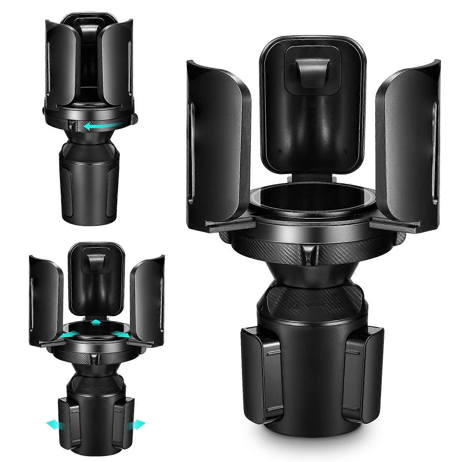 Car Cup Holder Expander Adjustable Adapter for Large Bottles Universal Fit with Rubber Base