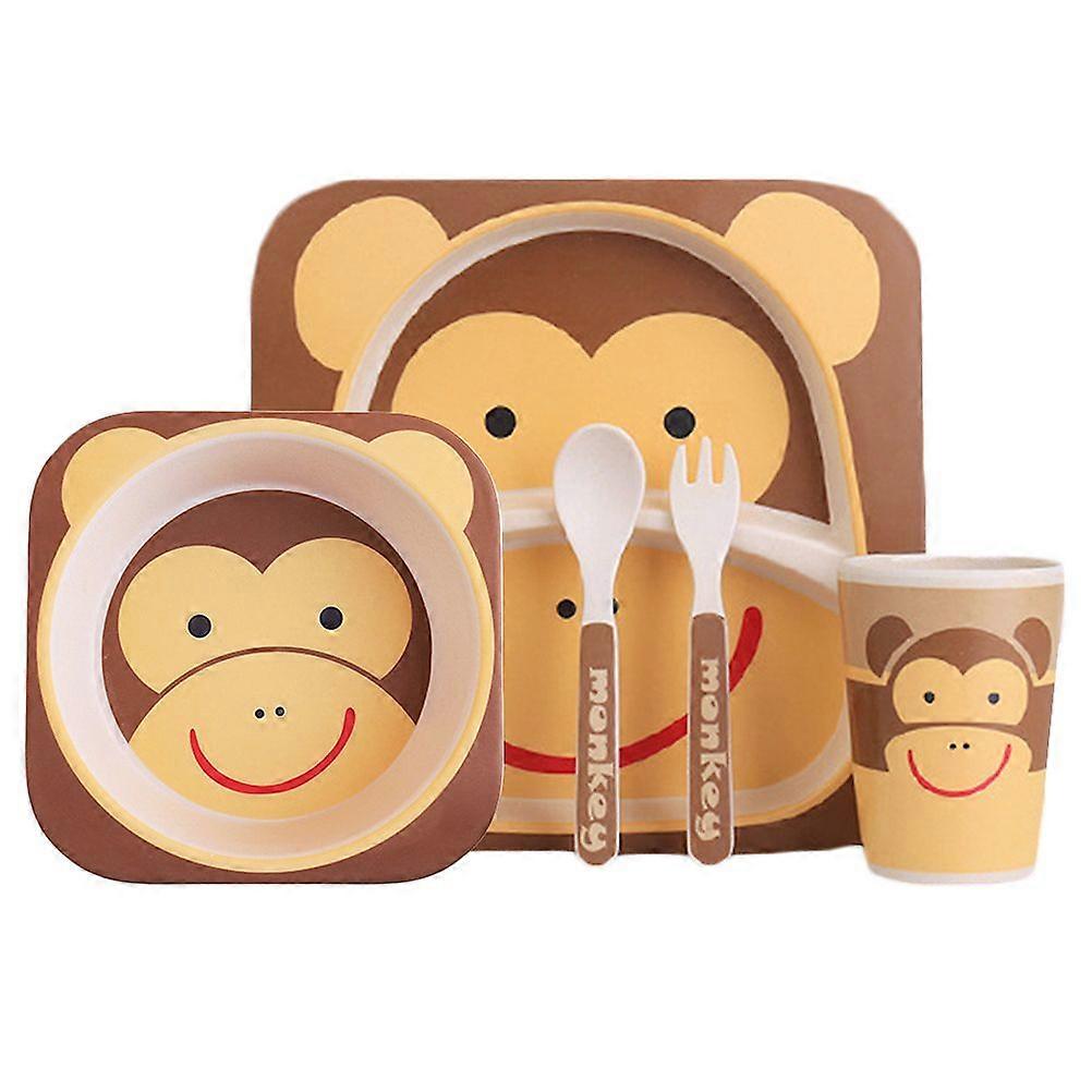 1 Set/5pcs Monkey Pattern Kids Flatware Lovely Children Tableware Set Cretive Dinnerware for Home Daily Use
