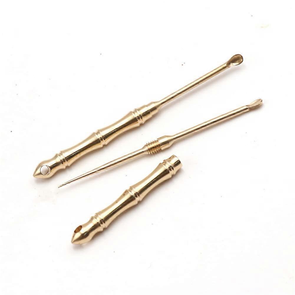 Brass Ear Pick and Toothpick Tool 2 in 1 Design Durable Compact 73mm DualUse Ear Spoon