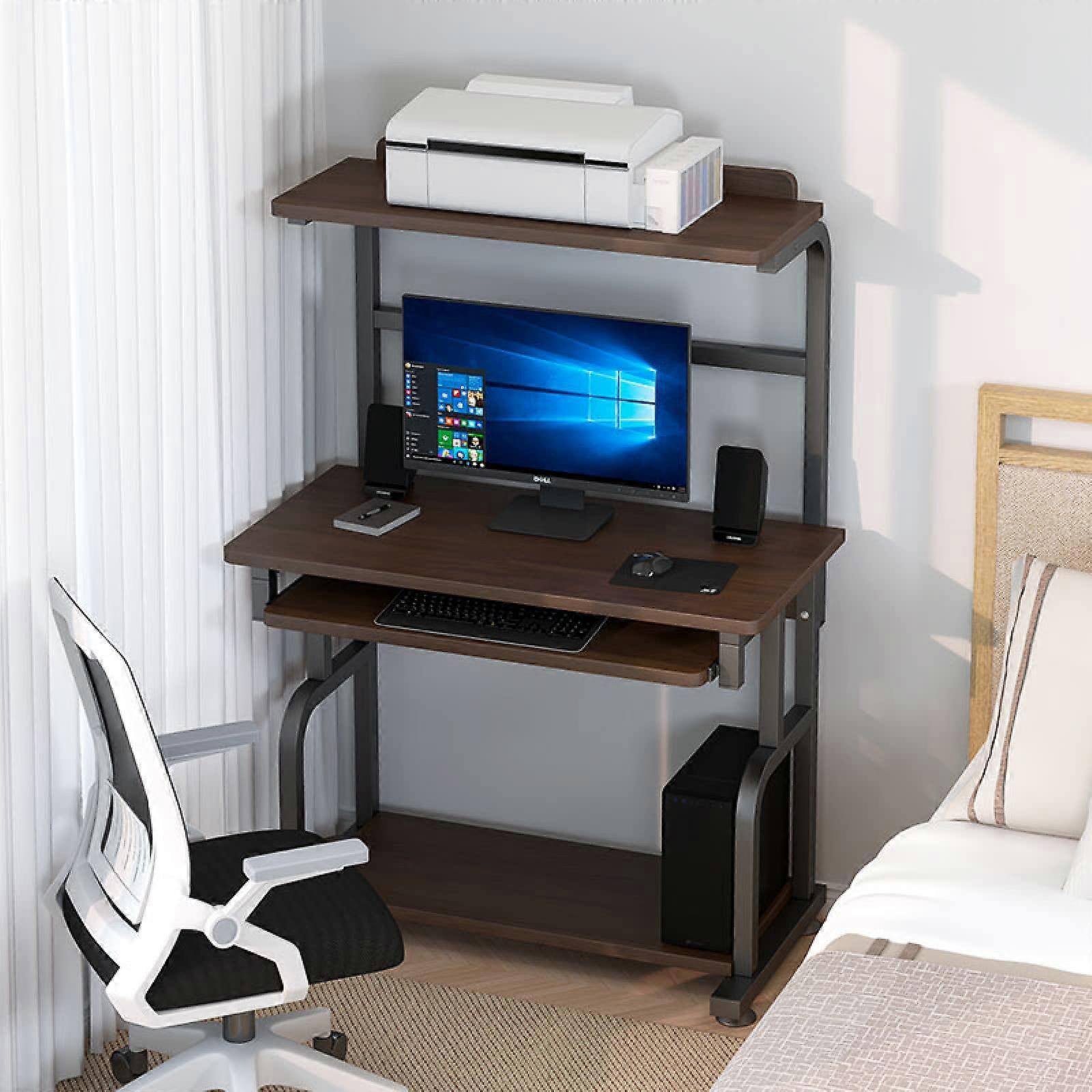 Computer Desk with Keyboard Tray and Printer Shelf, 31 Inch Dark Brown Laptop Workstation